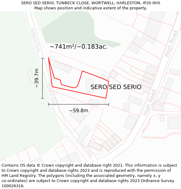 SERO SED SERIO, TUNBECK CLOSE, WORTWELL, HARLESTON, IP20 0HS: Plot and title map