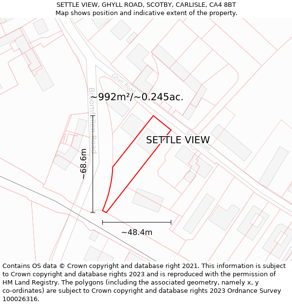 SETTLE VIEW, GHYLL ROAD, SCOTBY, CARLISLE, CA4 8BT: Plot and title map