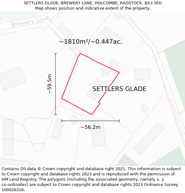 SETTLERS GLADE, BREWERY LANE, HOLCOMBE, RADSTOCK, BA3 5EG: Plot and title map