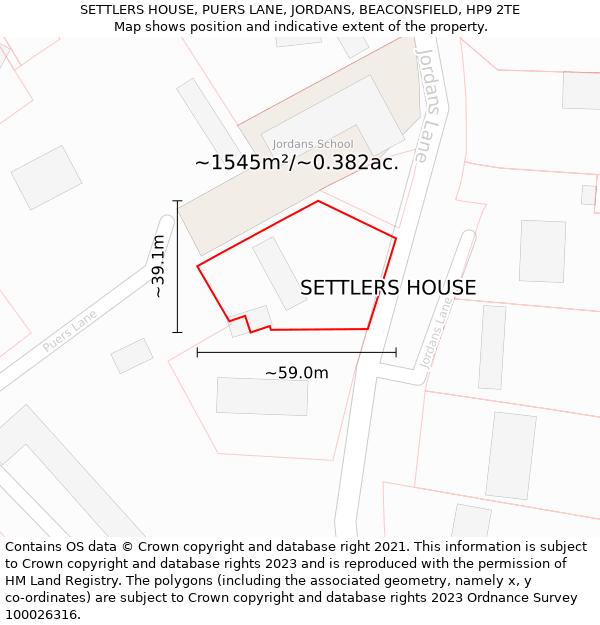 SETTLERS HOUSE, PUERS LANE, JORDANS, BEACONSFIELD, HP9 2TE: Plot and title map