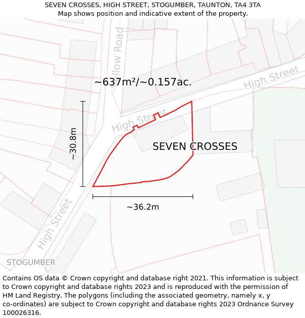 SEVEN CROSSES, HIGH STREET, STOGUMBER, TAUNTON, TA4 3TA: Plot and title map