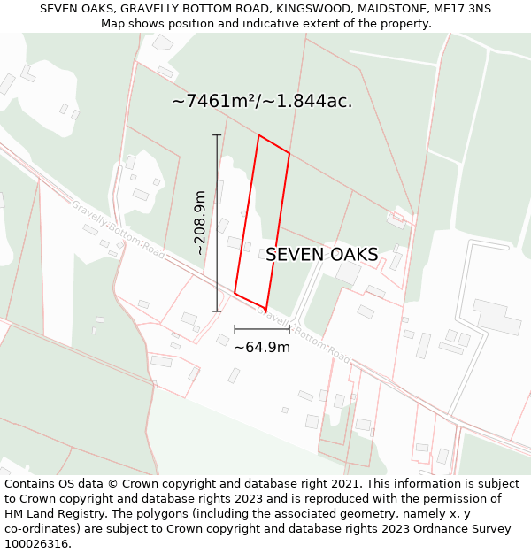 SEVEN OAKS, GRAVELLY BOTTOM ROAD, KINGSWOOD, MAIDSTONE, ME17 3NS: Plot and title map