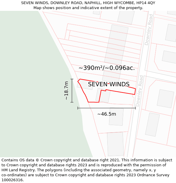 SEVEN WINDS, DOWNLEY ROAD, NAPHILL, HIGH WYCOMBE, HP14 4QY: Plot and title map