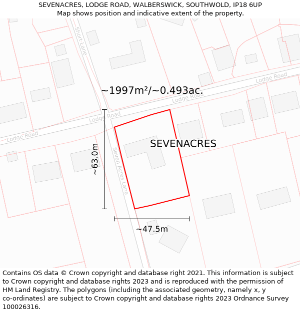 SEVENACRES, LODGE ROAD, WALBERSWICK, SOUTHWOLD, IP18 6UP: Plot and title map