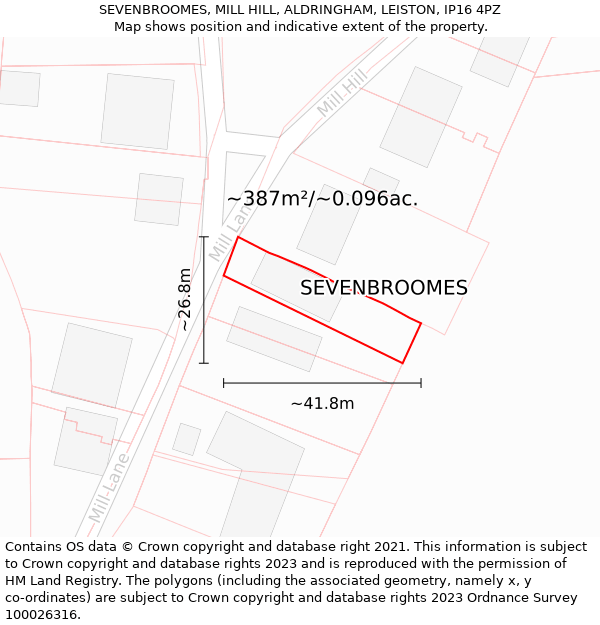 SEVENBROOMES, MILL HILL, ALDRINGHAM, LEISTON, IP16 4PZ: Plot and title map