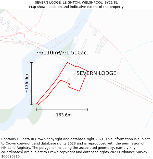 SEVERN LODGE, LEIGHTON, WELSHPOOL, SY21 8LJ: Plot and title map