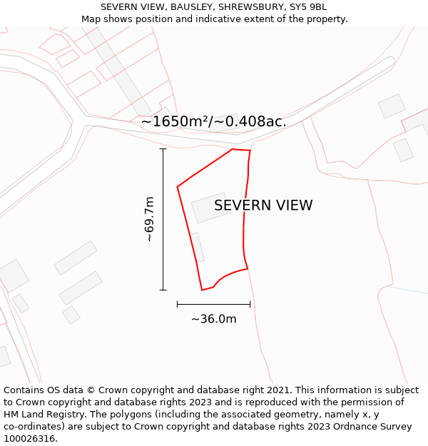 SEVERN VIEW, BAUSLEY, SHREWSBURY, SY5 9BL: Plot and title map