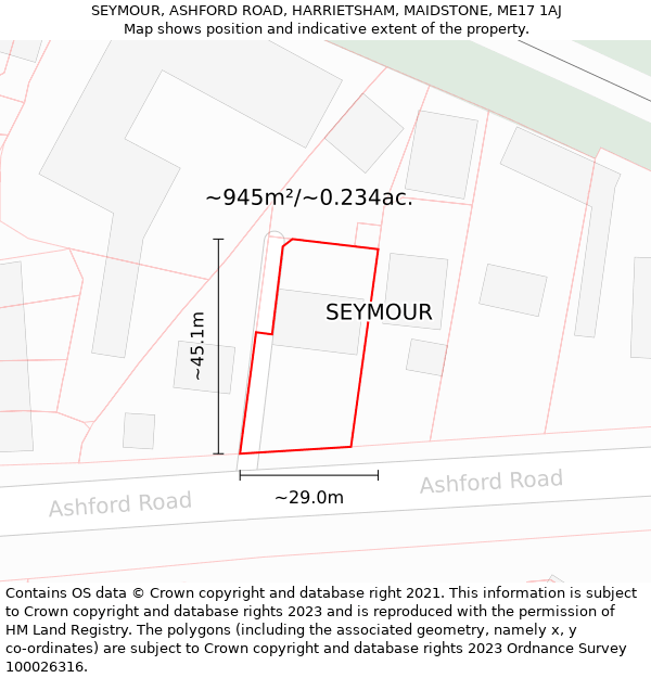 SEYMOUR, ASHFORD ROAD, HARRIETSHAM, MAIDSTONE, ME17 1AJ: Plot and title map