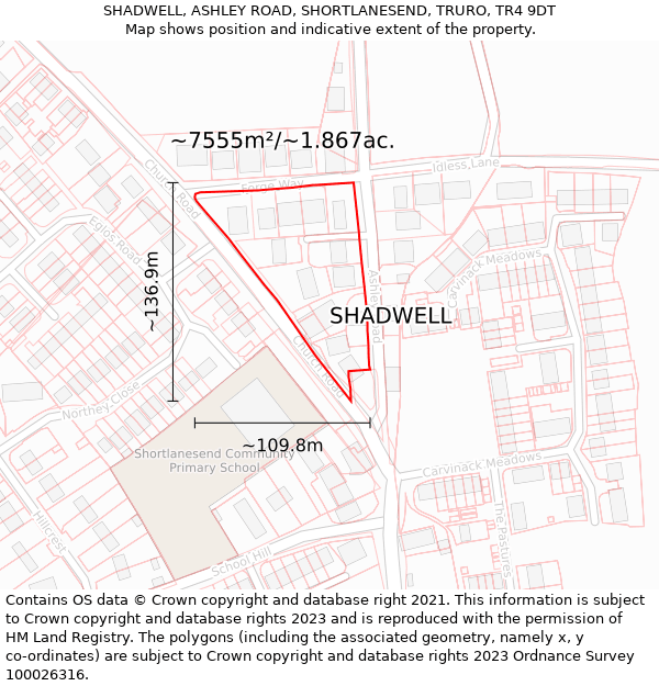 SHADWELL, ASHLEY ROAD, SHORTLANESEND, TRURO, TR4 9DT: Plot and title map