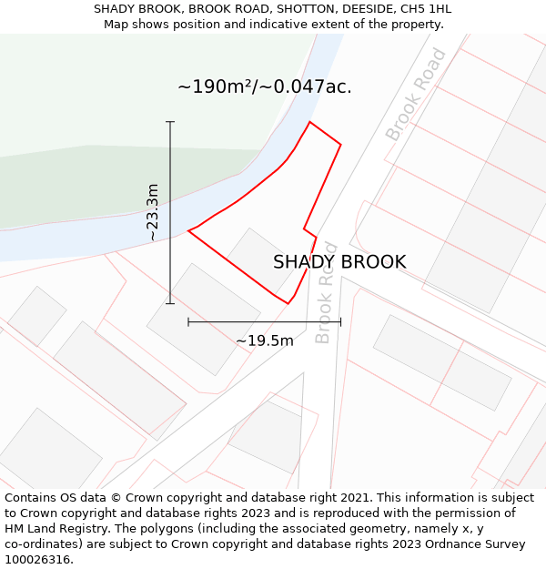 SHADY BROOK, BROOK ROAD, SHOTTON, DEESIDE, CH5 1HL: Plot and title map