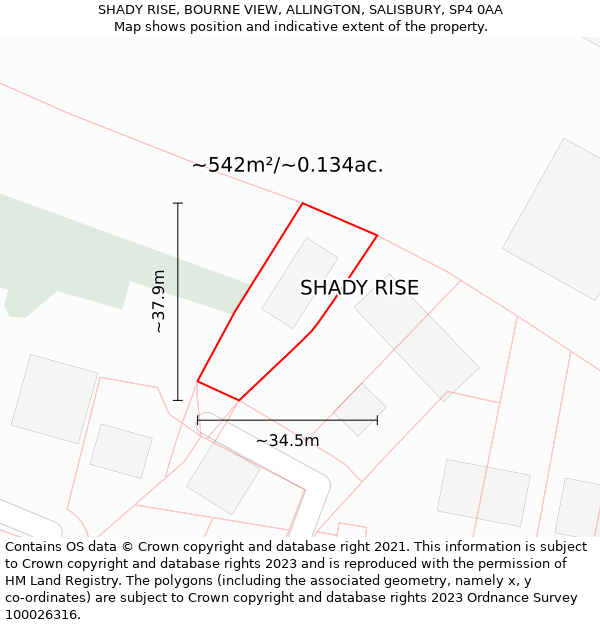 SHADY RISE, BOURNE VIEW, ALLINGTON, SALISBURY, SP4 0AA: Plot and title map