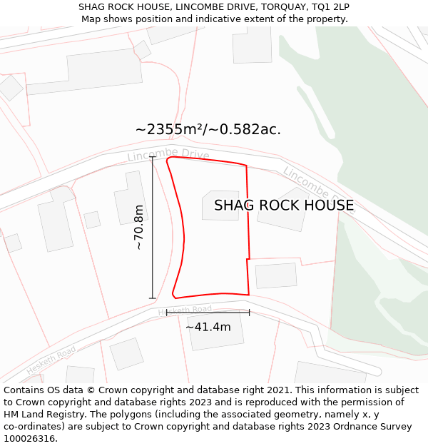 SHAG ROCK HOUSE, LINCOMBE DRIVE, TORQUAY, TQ1 2LP: Plot and title map