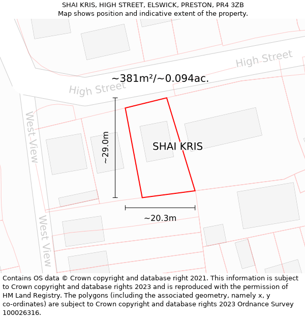 SHAI KRIS, HIGH STREET, ELSWICK, PRESTON, PR4 3ZB: Plot and title map