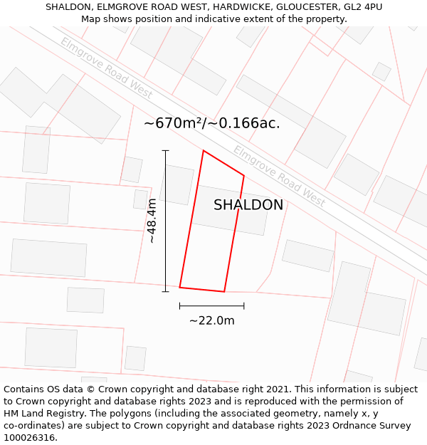 SHALDON, ELMGROVE ROAD WEST, HARDWICKE, GLOUCESTER, GL2 4PU: Plot and title map