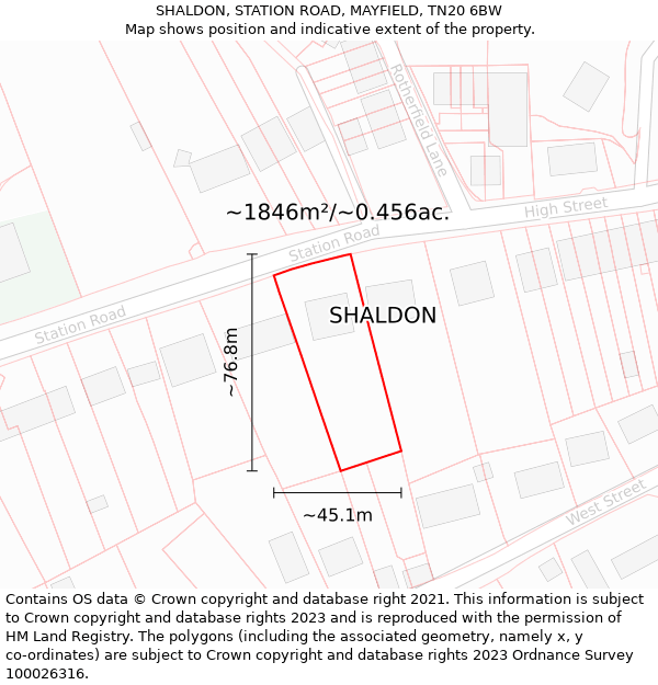SHALDON, STATION ROAD, MAYFIELD, TN20 6BW: Plot and title map