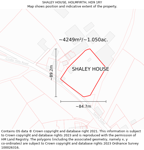 SHALEY HOUSE, HOLMFIRTH, HD9 1RY: Plot and title map