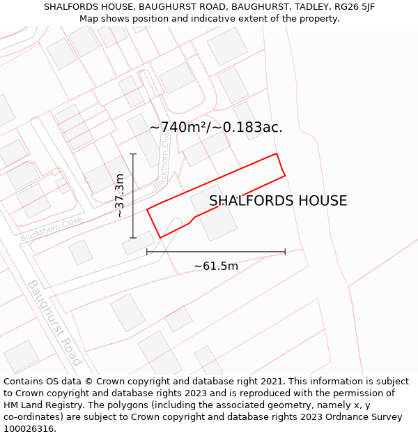 SHALFORDS HOUSE, BAUGHURST ROAD, BAUGHURST, TADLEY, RG26 5JF: Plot and title map