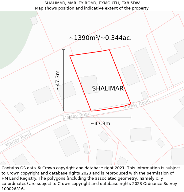 SHALIMAR, MARLEY ROAD, EXMOUTH, EX8 5DW: Plot and title map