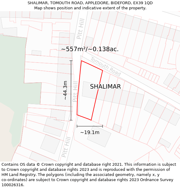 SHALIMAR, TOMOUTH ROAD, APPLEDORE, BIDEFORD, EX39 1QD: Plot and title map