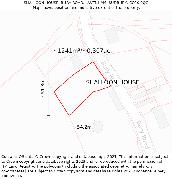SHALLOON HOUSE, BURY ROAD, LAVENHAM, SUDBURY, CO10 9QG: Plot and title map