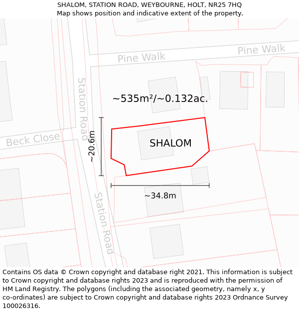 SHALOM, STATION ROAD, WEYBOURNE, HOLT, NR25 7HQ: Plot and title map