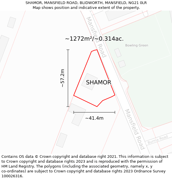 SHAMOR, MANSFIELD ROAD, BLIDWORTH, MANSFIELD, NG21 0LR: Plot and title map