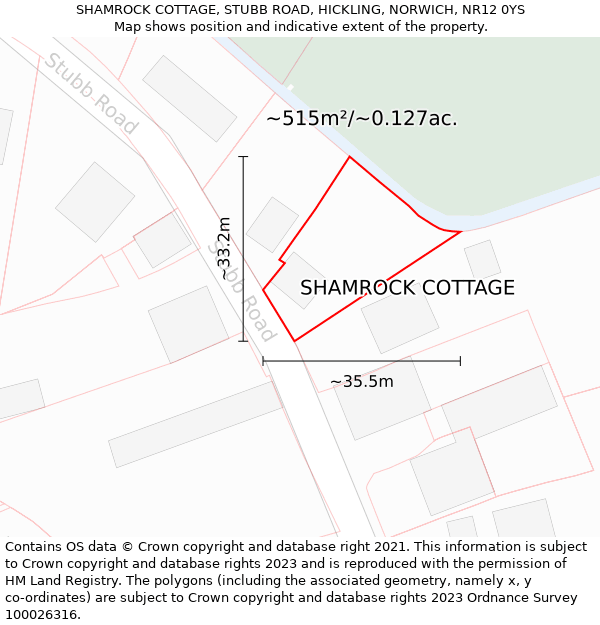 SHAMROCK COTTAGE, STUBB ROAD, HICKLING, NORWICH, NR12 0YS: Plot and title map