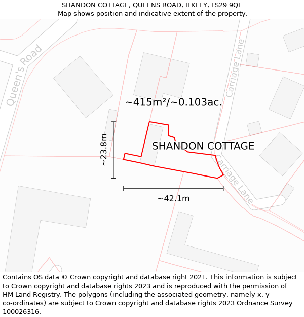 SHANDON COTTAGE, QUEENS ROAD, ILKLEY, LS29 9QL: Plot and title map