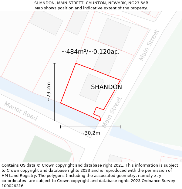 SHANDON, MAIN STREET, CAUNTON, NEWARK, NG23 6AB: Plot and title map