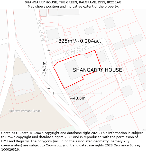 SHANGARRY HOUSE, THE GREEN, PALGRAVE, DISS, IP22 1AG: Plot and title map