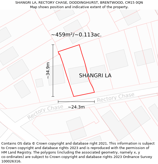 SHANGRI LA, RECTORY CHASE, DODDINGHURST, BRENTWOOD, CM15 0QN: Plot and title map