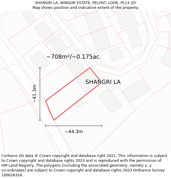 SHANGRI LA, WINSOR ESTATE, PELYNT, LOOE, PL13 2JY: Plot and title map