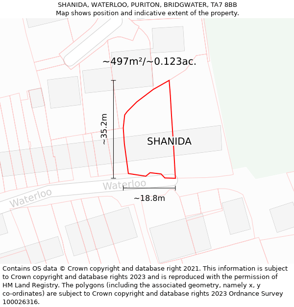 SHANIDA, WATERLOO, PURITON, BRIDGWATER, TA7 8BB: Plot and title map