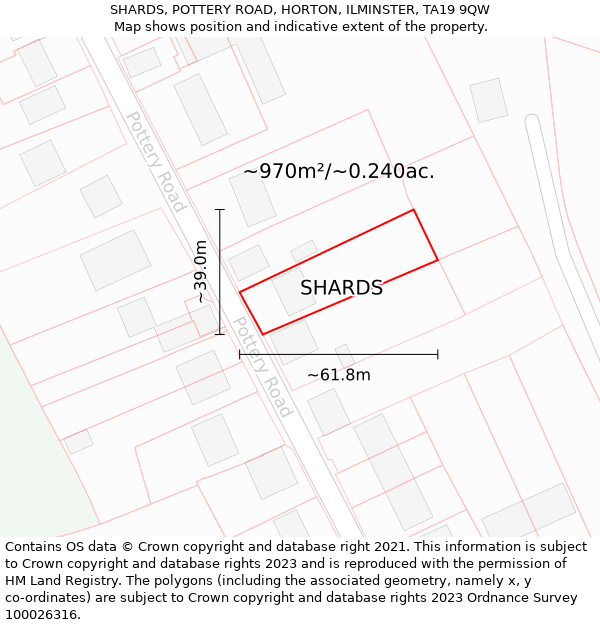 SHARDS, POTTERY ROAD, HORTON, ILMINSTER, TA19 9QW: Plot and title map