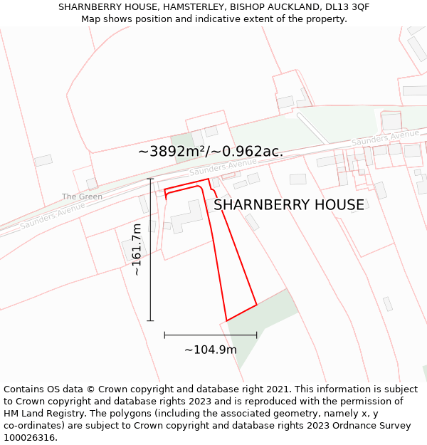 SHARNBERRY HOUSE, HAMSTERLEY, BISHOP AUCKLAND, DL13 3QF: Plot and title map