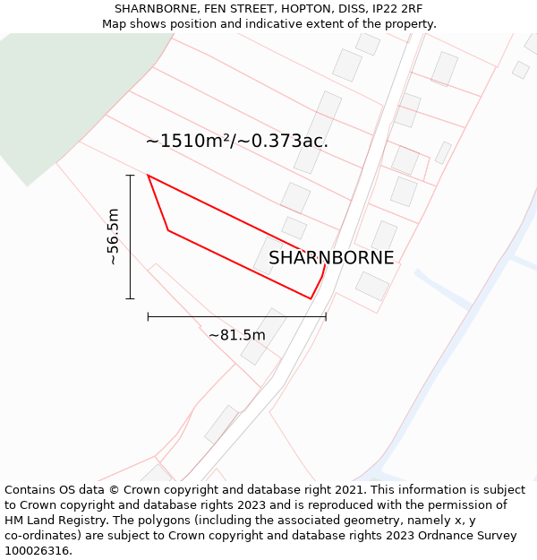 SHARNBORNE, FEN STREET, HOPTON, DISS, IP22 2RF: Plot and title map