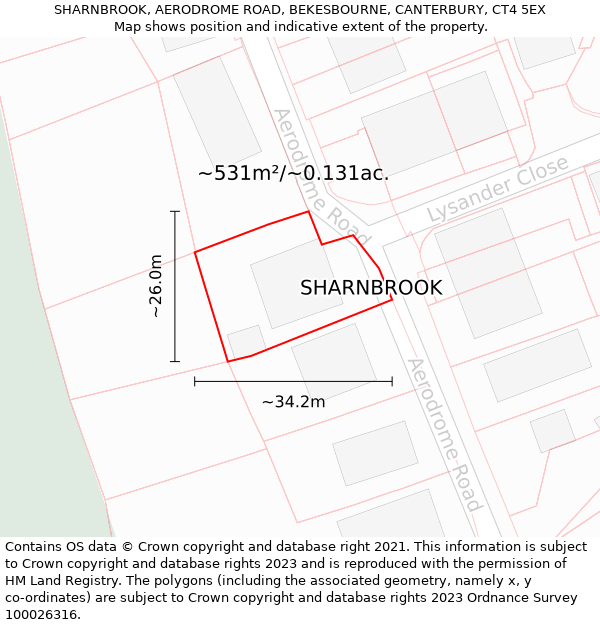 SHARNBROOK, AERODROME ROAD, BEKESBOURNE, CANTERBURY, CT4 5EX: Plot and title map