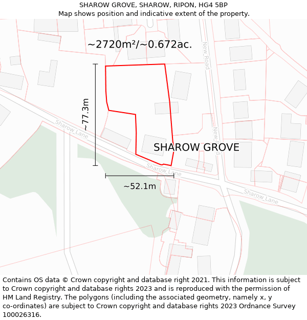 SHAROW GROVE, SHAROW, RIPON, HG4 5BP: Plot and title map