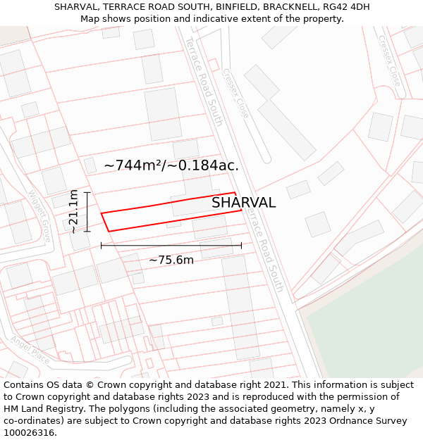 SHARVAL, TERRACE ROAD SOUTH, BINFIELD, BRACKNELL, RG42 4DH: Plot and title map