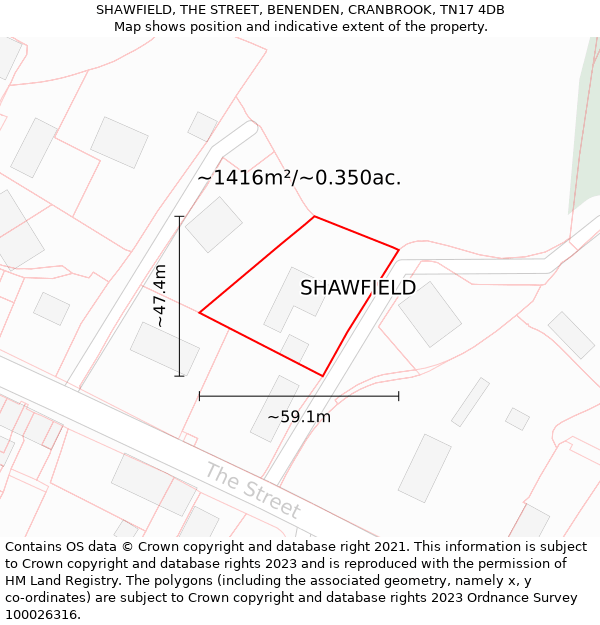 SHAWFIELD, THE STREET, BENENDEN, CRANBROOK, TN17 4DB: Plot and title map