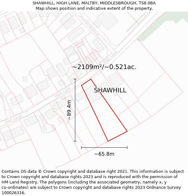 SHAWHILL, HIGH LANE, MALTBY, MIDDLESBROUGH, TS8 0BA: Plot and title map