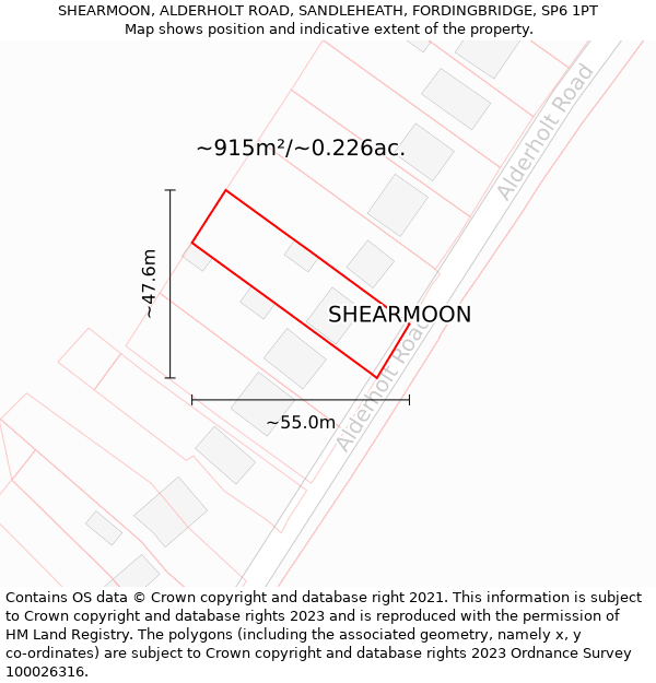 SHEARMOON, ALDERHOLT ROAD, SANDLEHEATH, FORDINGBRIDGE, SP6 1PT: Plot and title map