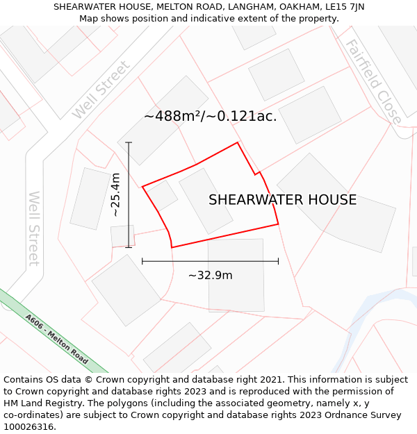 SHEARWATER HOUSE, MELTON ROAD, LANGHAM, OAKHAM, LE15 7JN: Plot and title map