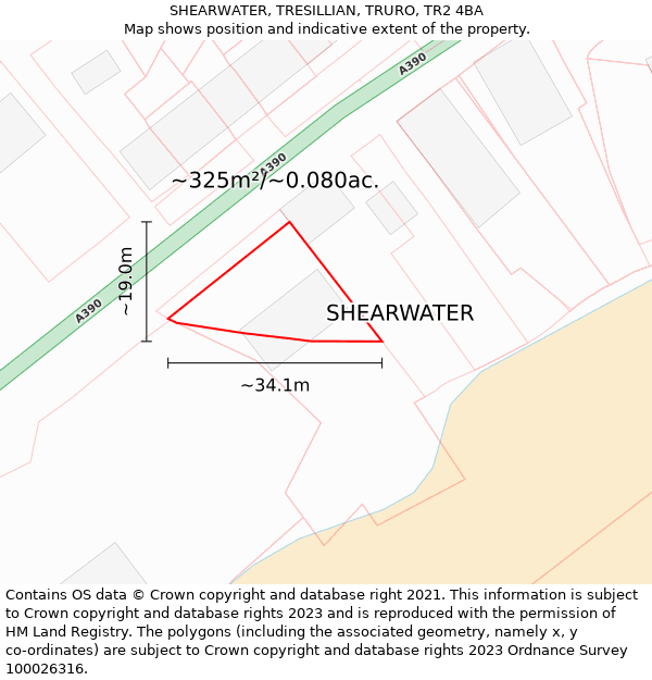 SHEARWATER, TRESILLIAN, TRURO, TR2 4BA: Plot and title map