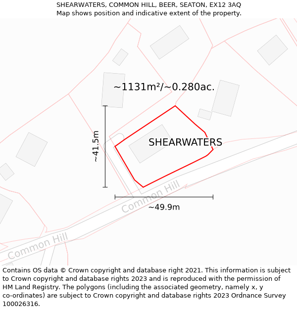 SHEARWATERS, COMMON HILL, BEER, SEATON, EX12 3AQ: Plot and title map