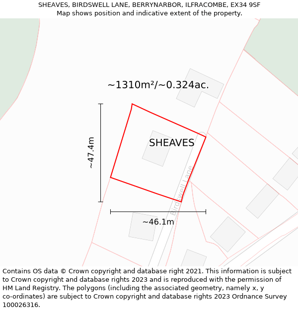 SHEAVES, BIRDSWELL LANE, BERRYNARBOR, ILFRACOMBE, EX34 9SF: Plot and title map