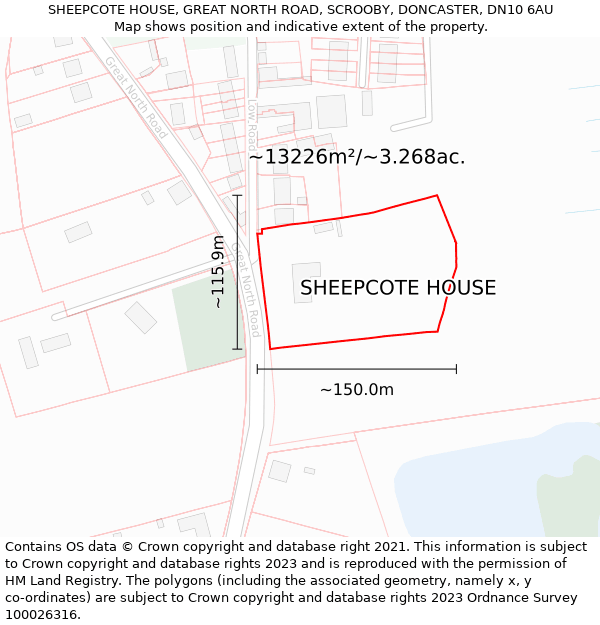 SHEEPCOTE HOUSE, GREAT NORTH ROAD, SCROOBY, DONCASTER, DN10 6AU: Plot and title map