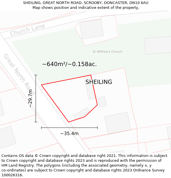 SHEILING, GREAT NORTH ROAD, SCROOBY, DONCASTER, DN10 6AU: Plot and title map
