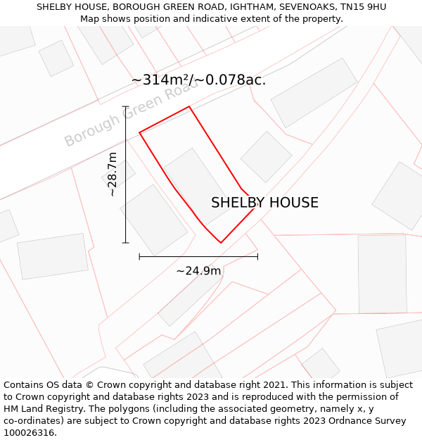 SHELBY HOUSE, BOROUGH GREEN ROAD, IGHTHAM, SEVENOAKS, TN15 9HU: Plot and title map