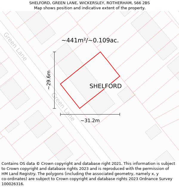 SHELFORD, GREEN LANE, WICKERSLEY, ROTHERHAM, S66 2BS: Plot and title map